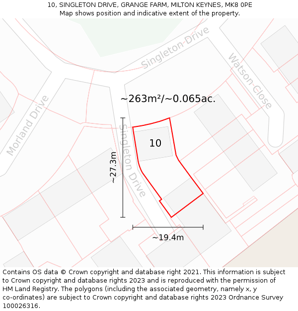 10, SINGLETON DRIVE, GRANGE FARM, MILTON KEYNES, MK8 0PE: Plot and title map