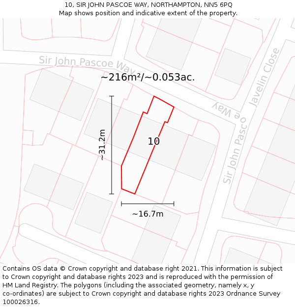 10, SIR JOHN PASCOE WAY, NORTHAMPTON, NN5 6PQ: Plot and title map
