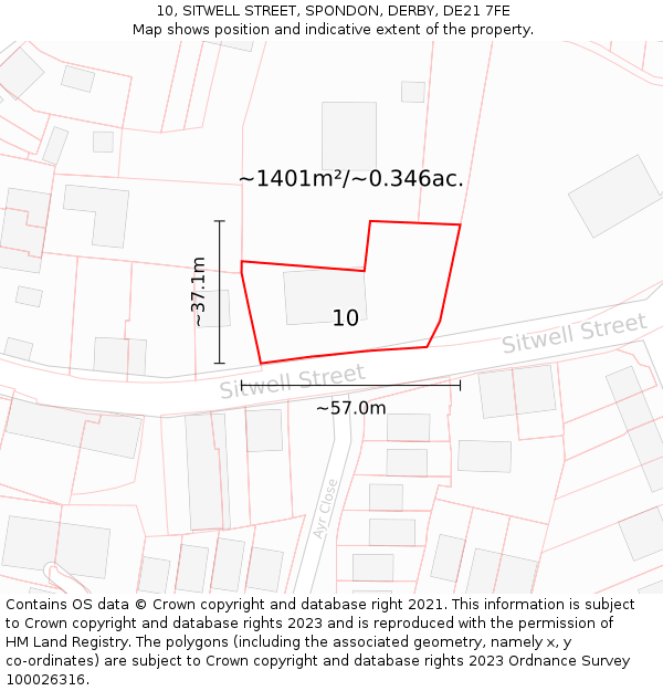 10, SITWELL STREET, SPONDON, DERBY, DE21 7FE: Plot and title map