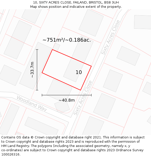 10, SIXTY ACRES CLOSE, FAILAND, BRISTOL, BS8 3UH: Plot and title map