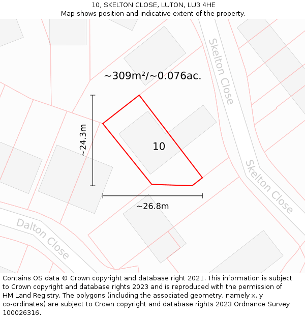 10, SKELTON CLOSE, LUTON, LU3 4HE: Plot and title map