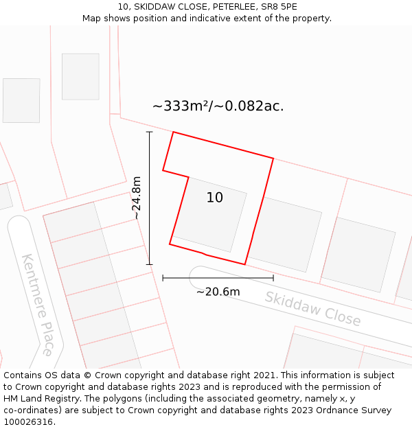10, SKIDDAW CLOSE, PETERLEE, SR8 5PE: Plot and title map