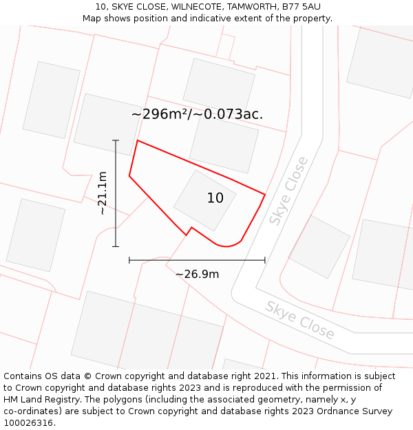10, SKYE CLOSE, WILNECOTE, TAMWORTH, B77 5AU: Plot and title map
