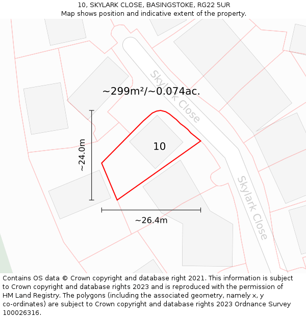 10, SKYLARK CLOSE, BASINGSTOKE, RG22 5UR: Plot and title map