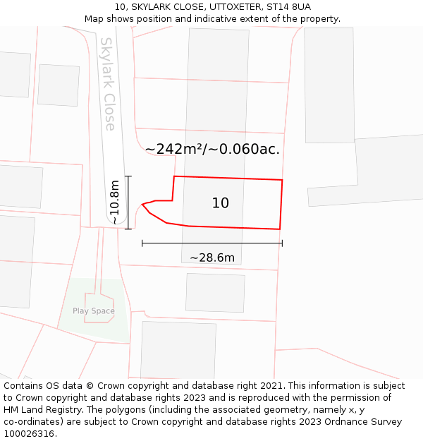 10, SKYLARK CLOSE, UTTOXETER, ST14 8UA: Plot and title map