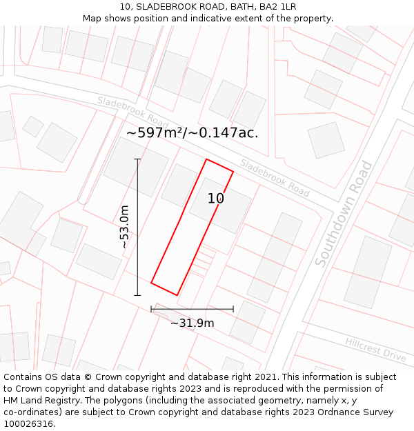 10, SLADEBROOK ROAD, BATH, BA2 1LR: Plot and title map