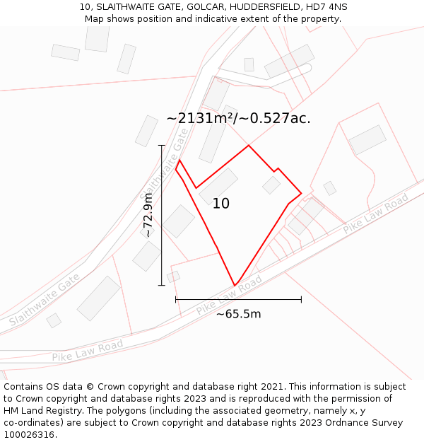 10, SLAITHWAITE GATE, GOLCAR, HUDDERSFIELD, HD7 4NS: Plot and title map