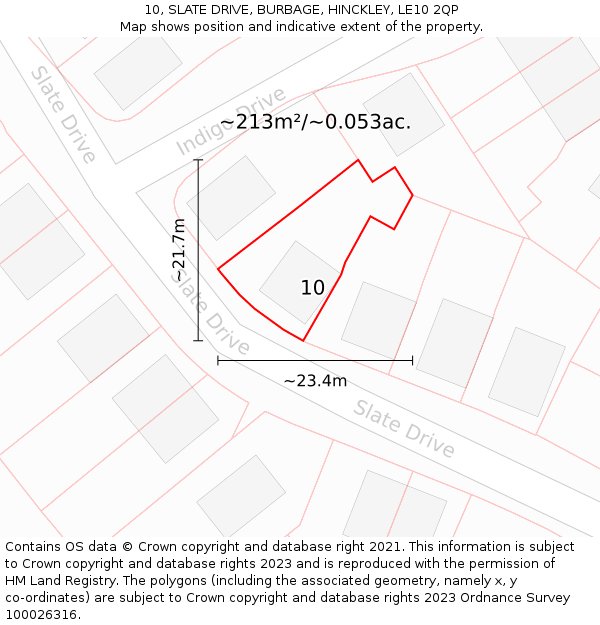 10, SLATE DRIVE, BURBAGE, HINCKLEY, LE10 2QP: Plot and title map