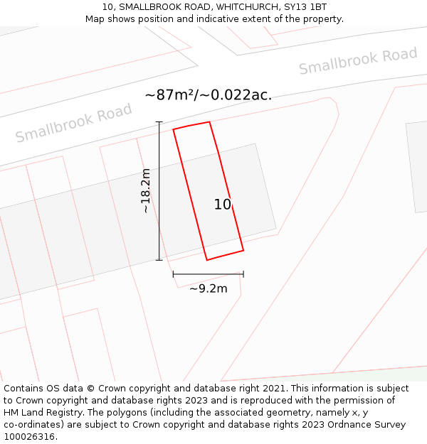 10, SMALLBROOK ROAD, WHITCHURCH, SY13 1BT: Plot and title map