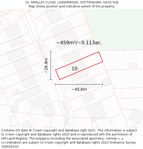 10, SMALLEY CLOSE, UNDERWOOD, NOTTINGHAM, NG16 5GE: Plot and title map