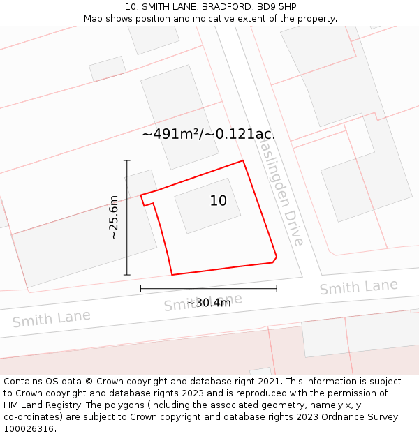 10, SMITH LANE, BRADFORD, BD9 5HP: Plot and title map