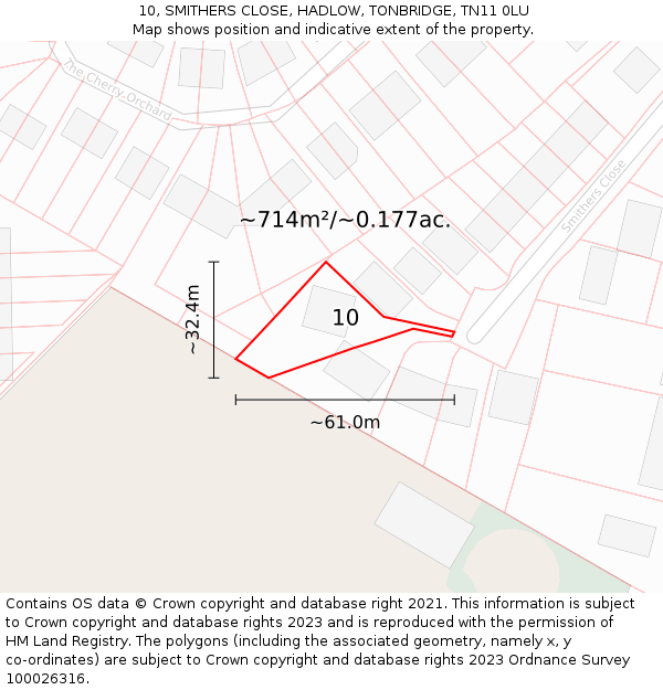 10, SMITHERS CLOSE, HADLOW, TONBRIDGE, TN11 0LU: Plot and title map