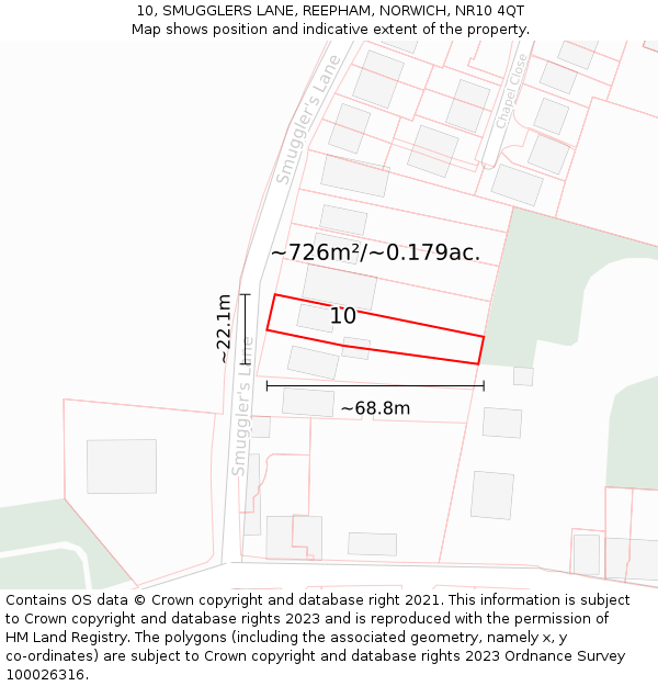 10, SMUGGLERS LANE, REEPHAM, NORWICH, NR10 4QT: Plot and title map