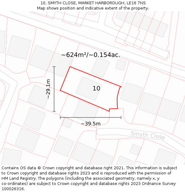 10, SMYTH CLOSE, MARKET HARBOROUGH, LE16 7NS: Plot and title map