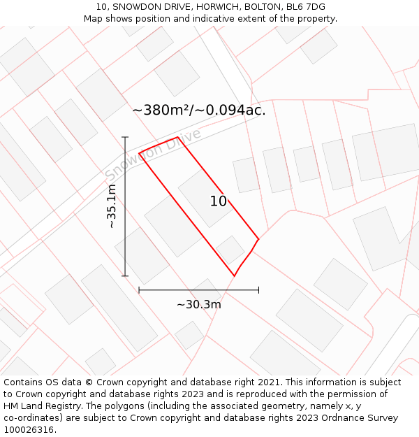 10, SNOWDON DRIVE, HORWICH, BOLTON, BL6 7DG: Plot and title map