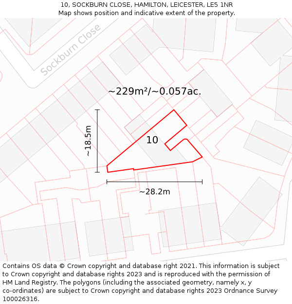 10, SOCKBURN CLOSE, HAMILTON, LEICESTER, LE5 1NR: Plot and title map