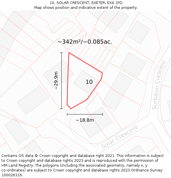 10, SOLAR CRESCENT, EXETER, EX4 1PD: Plot and title map