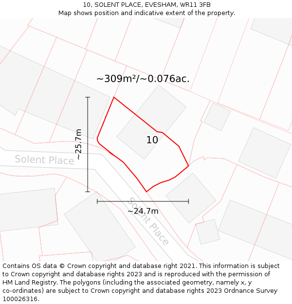 10, SOLENT PLACE, EVESHAM, WR11 3FB: Plot and title map