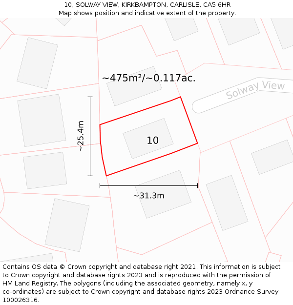 10, SOLWAY VIEW, KIRKBAMPTON, CARLISLE, CA5 6HR: Plot and title map