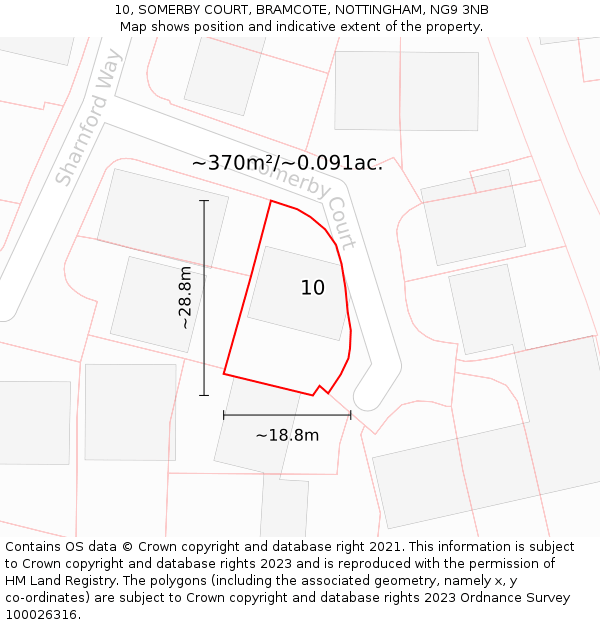 10, SOMERBY COURT, BRAMCOTE, NOTTINGHAM, NG9 3NB: Plot and title map