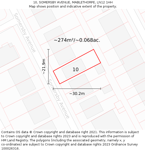 10, SOMERSBY AVENUE, MABLETHORPE, LN12 1HH: Plot and title map