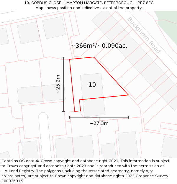 10, SORBUS CLOSE, HAMPTON HARGATE, PETERBOROUGH, PE7 8EG: Plot and title map