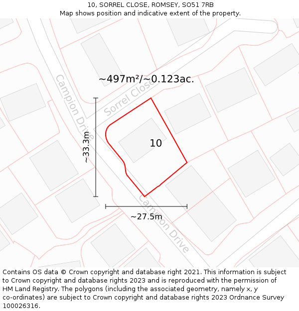 10, SORREL CLOSE, ROMSEY, SO51 7RB: Plot and title map