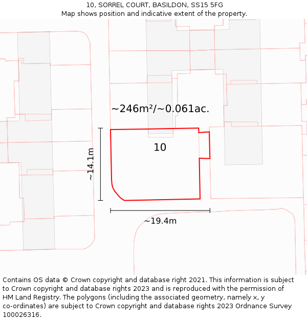 10, SORREL COURT, BASILDON, SS15 5FG: Plot and title map