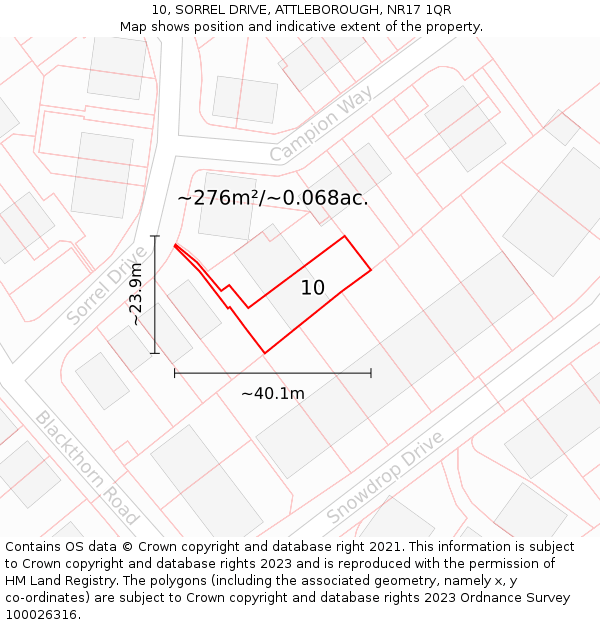 10, SORREL DRIVE, ATTLEBOROUGH, NR17 1QR: Plot and title map