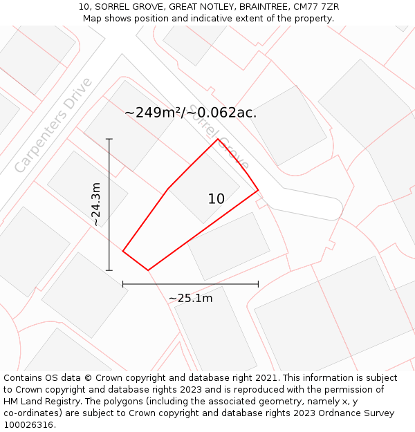 10, SORREL GROVE, GREAT NOTLEY, BRAINTREE, CM77 7ZR: Plot and title map