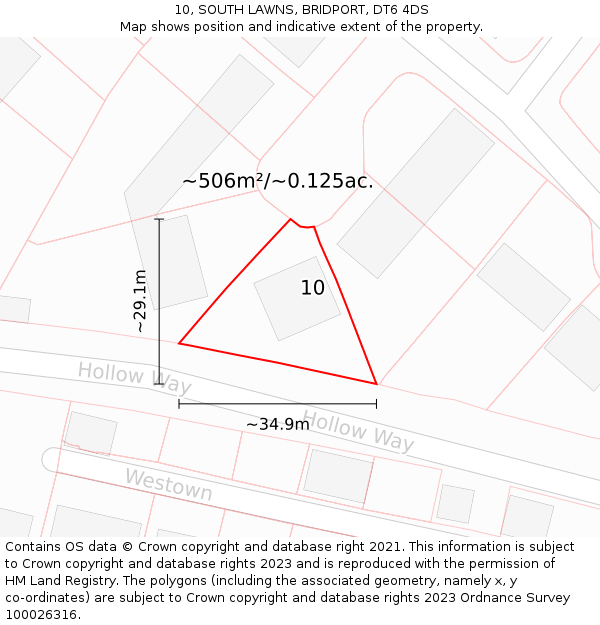 10, SOUTH LAWNS, BRIDPORT, DT6 4DS: Plot and title map