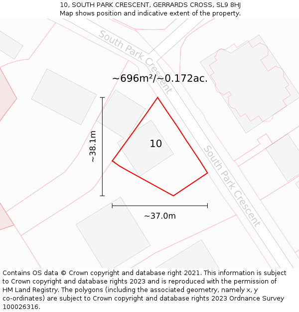 10, SOUTH PARK CRESCENT, GERRARDS CROSS, SL9 8HJ: Plot and title map