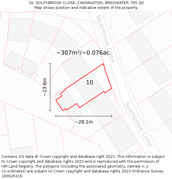 10, SOUTHBROOK CLOSE, CANNINGTON, BRIDGWATER, TA5 2JX: Plot and title map