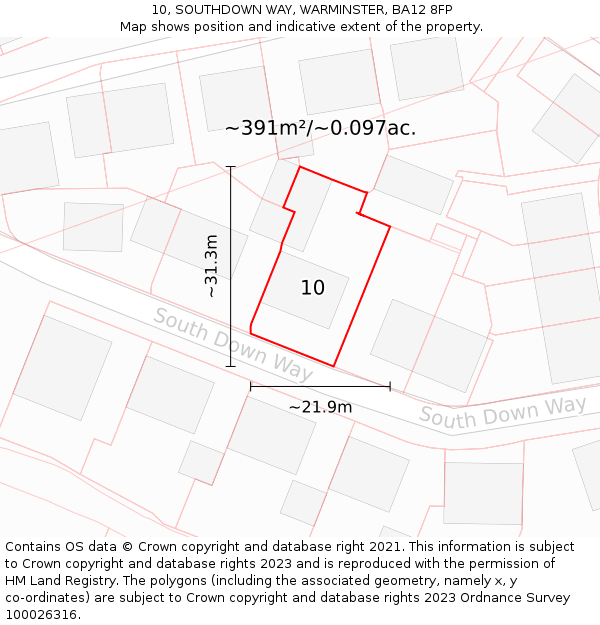 10, SOUTHDOWN WAY, WARMINSTER, BA12 8FP: Plot and title map