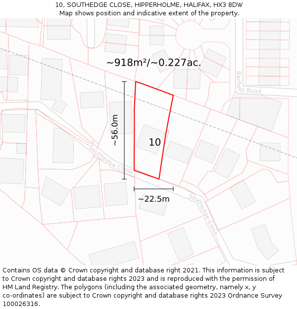 10, SOUTHEDGE CLOSE, HIPPERHOLME, HALIFAX, HX3 8DW: Plot and title map