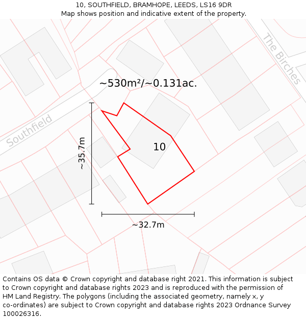 10, SOUTHFIELD, BRAMHOPE, LEEDS, LS16 9DR: Plot and title map