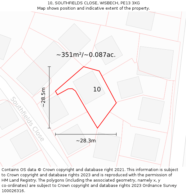 10, SOUTHFIELDS CLOSE, WISBECH, PE13 3XG: Plot and title map