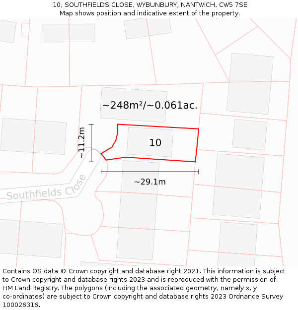 10, SOUTHFIELDS CLOSE, WYBUNBURY, NANTWICH, CW5 7SE: Plot and title map