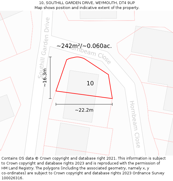 10, SOUTHILL GARDEN DRIVE, WEYMOUTH, DT4 9UP: Plot and title map