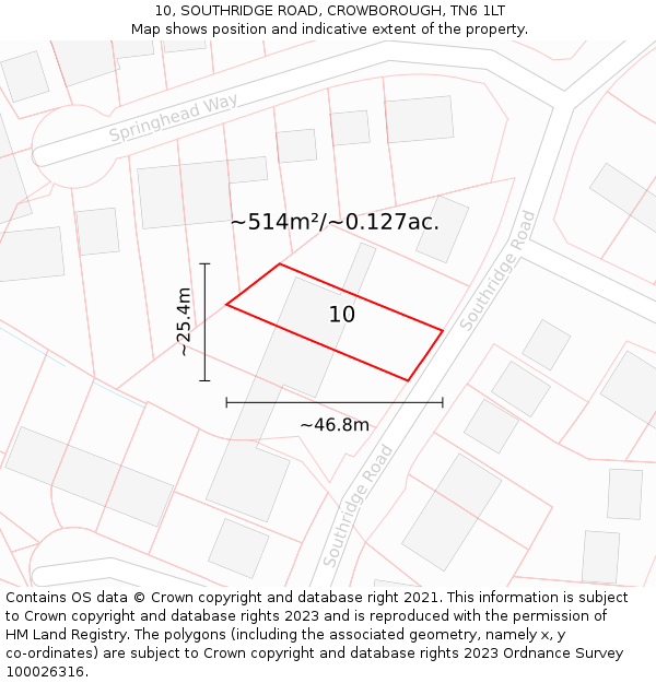10, SOUTHRIDGE ROAD, CROWBOROUGH, TN6 1LT: Plot and title map