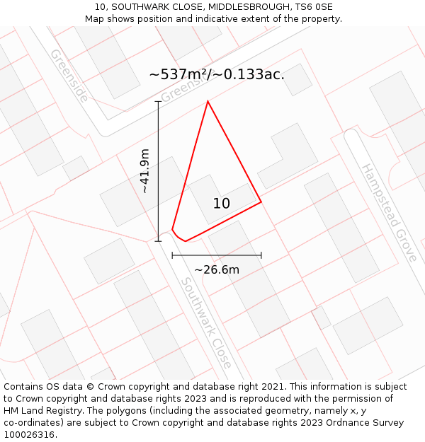 10, SOUTHWARK CLOSE, MIDDLESBROUGH, TS6 0SE: Plot and title map