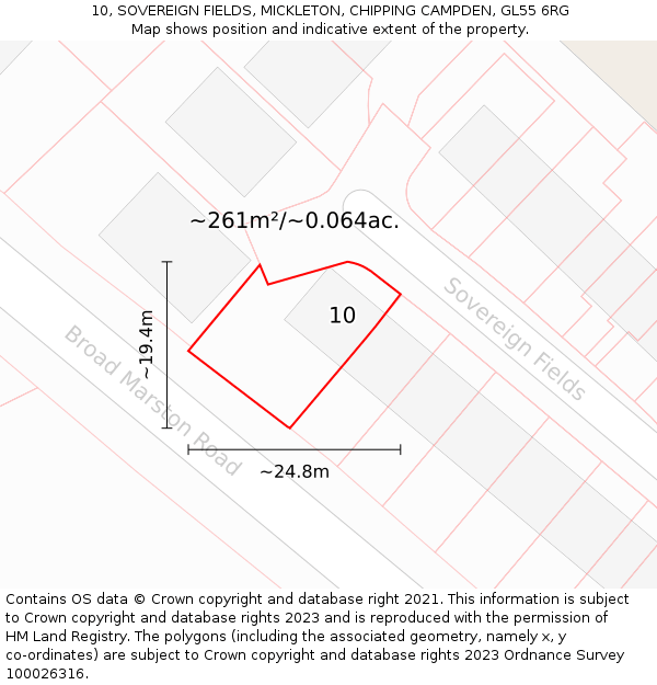 10, SOVEREIGN FIELDS, MICKLETON, CHIPPING CAMPDEN, GL55 6RG: Plot and title map
