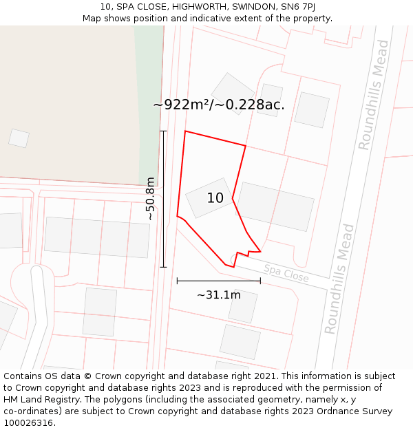 10, SPA CLOSE, HIGHWORTH, SWINDON, SN6 7PJ: Plot and title map