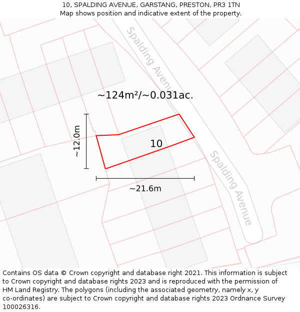 10, SPALDING AVENUE, GARSTANG, PRESTON, PR3 1TN: Plot and title map