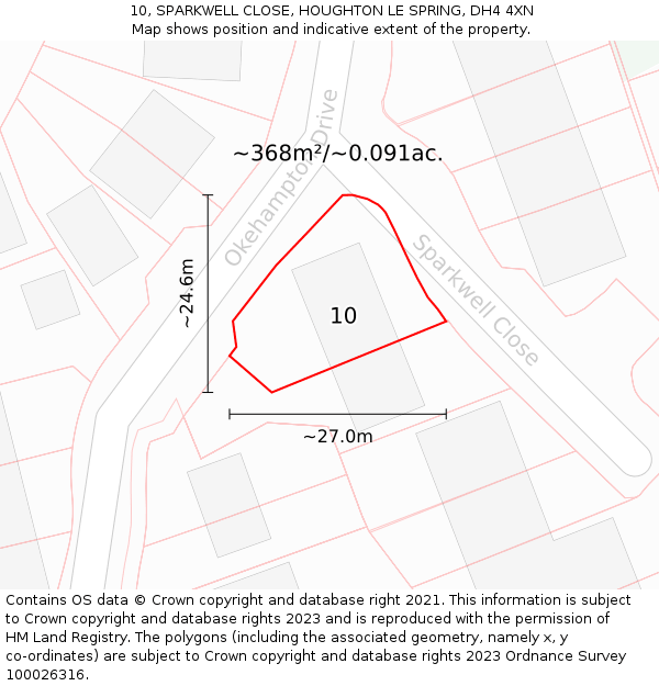 10, SPARKWELL CLOSE, HOUGHTON LE SPRING, DH4 4XN: Plot and title map