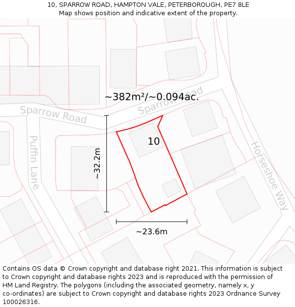 10, SPARROW ROAD, HAMPTON VALE, PETERBOROUGH, PE7 8LE: Plot and title map