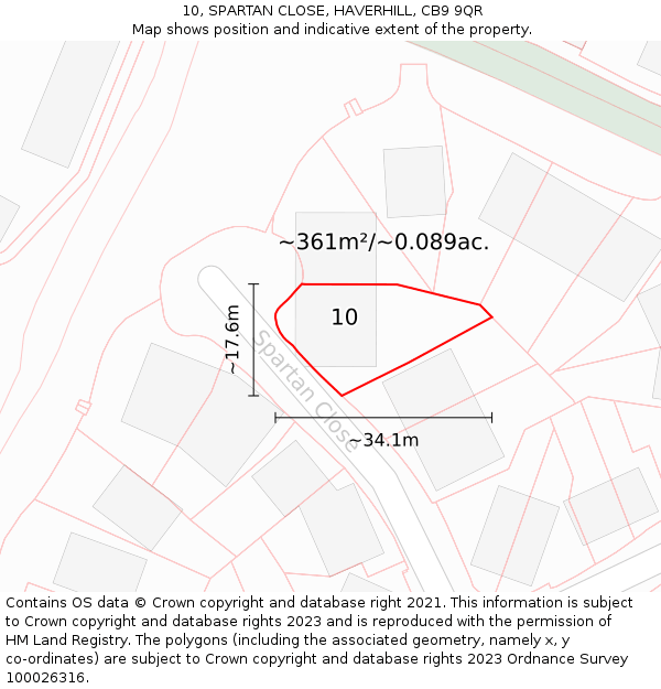 10, SPARTAN CLOSE, HAVERHILL, CB9 9QR: Plot and title map