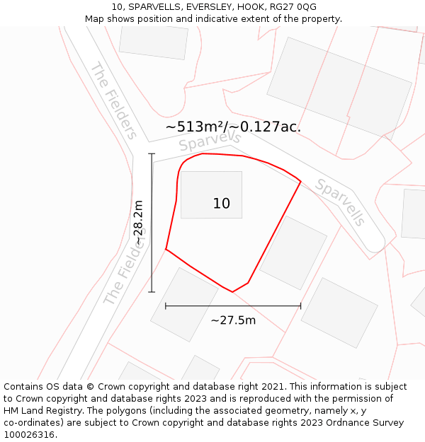 10, SPARVELLS, EVERSLEY, HOOK, RG27 0QG: Plot and title map