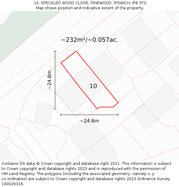 10, SPECKLED WOOD CLOSE, PINEWOOD, IPSWICH, IP8 3TG: Plot and title map