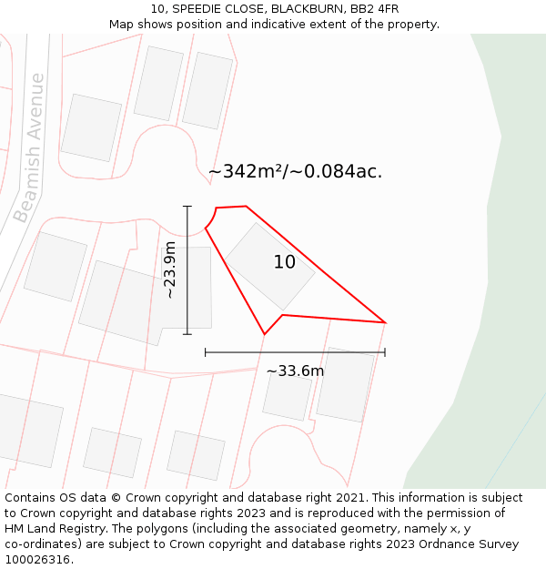10, SPEEDIE CLOSE, BLACKBURN, BB2 4FR: Plot and title map